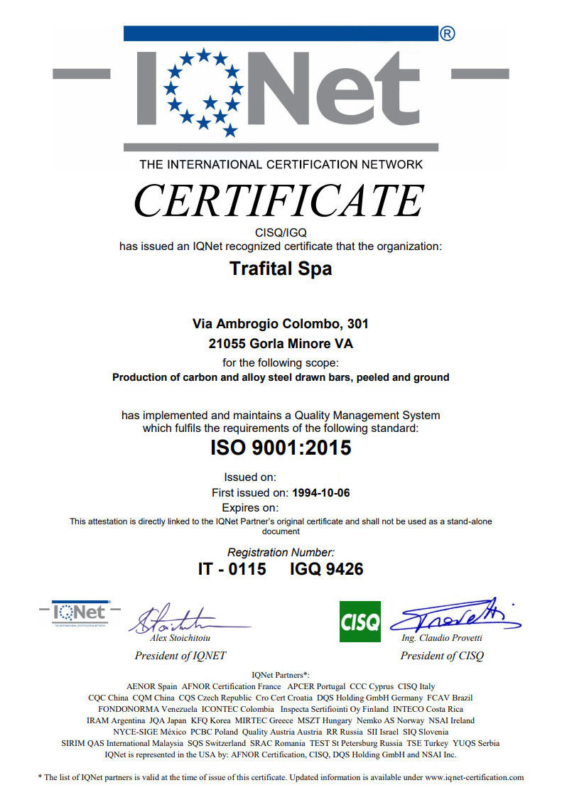 Trafital IQNET certification